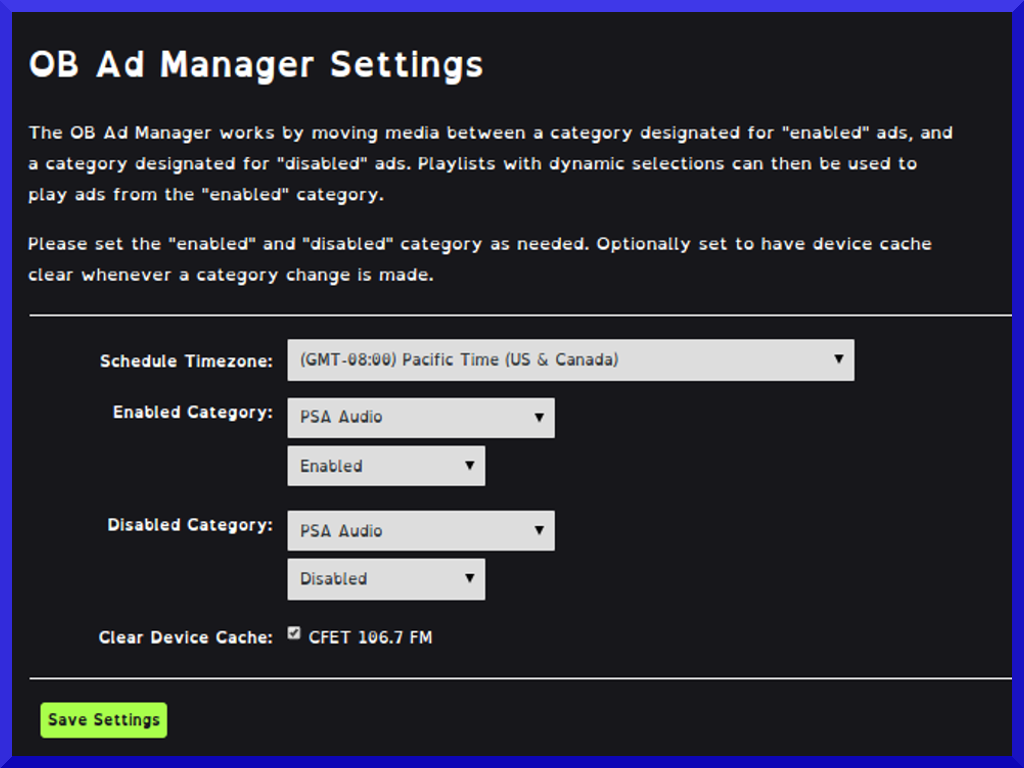 AdManager Settings