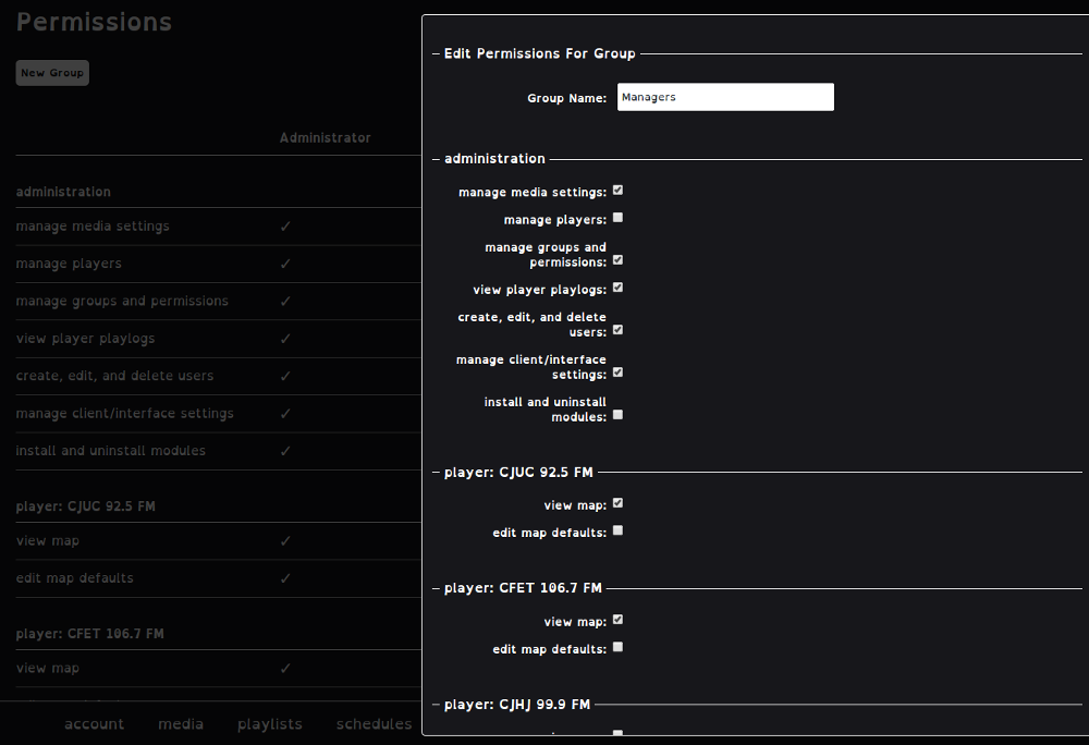 New Permissions Groups