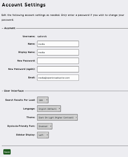 User Account Settings